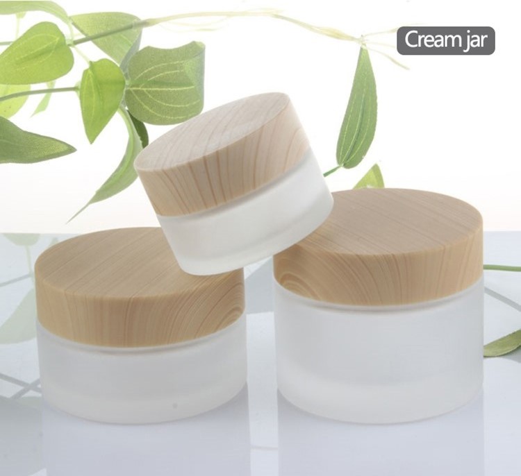 5g 10g 20g 30g 50g frosted glass cosmetic cream jar with wood grain lid
