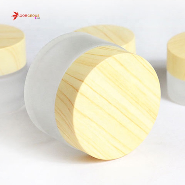 5g 10g 20g 30g 50g glass cream jar empty frosted cosmetics jars packaging with Wood grain cover cosmetic bottle cream scrub