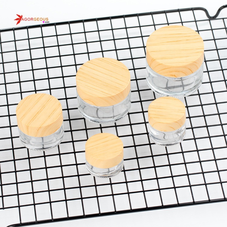 5g 10g 20g 30g 50g glass cream jar empty frosted cosmetics jars packaging with Wood grain cover cosmetic bottle cream scrub