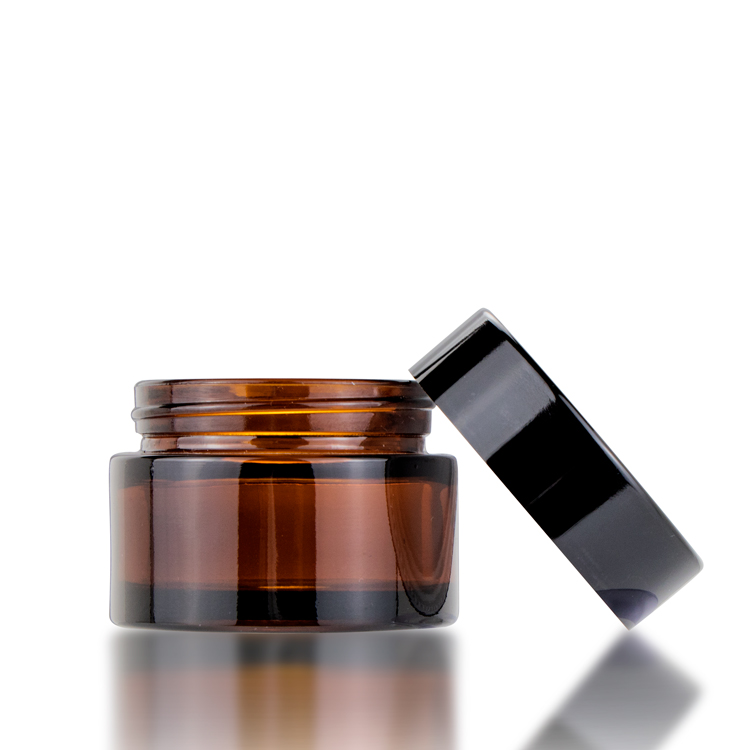 5g 10g 20g 30g cosmetic cream amber glass jar with black color plastic lid