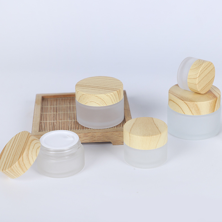 5g 10g 20g 30g portable matte thickened Glass Refillable Cream Bottle Jar with wood grain cover
