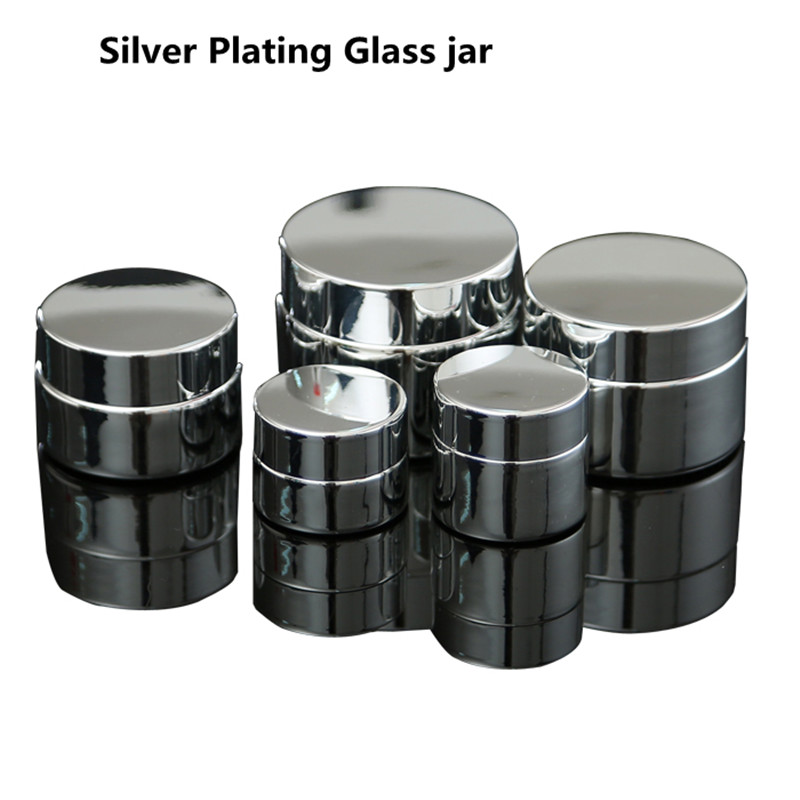 5g 10g 30g 50g Empty UV Plating Golden Silver Glass Cosmetic Container,Refillable Cosmetic Pot Jar With Lid
