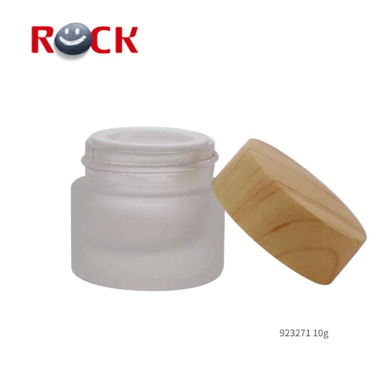 5g 10g  Mini frosted bamboo glass cream jar  bottle wood cap