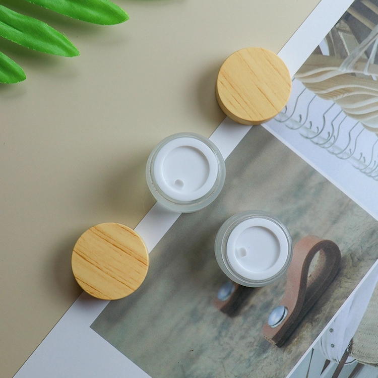 5g 10g Mini frosted bamboo glass cream jar bottle wood cap