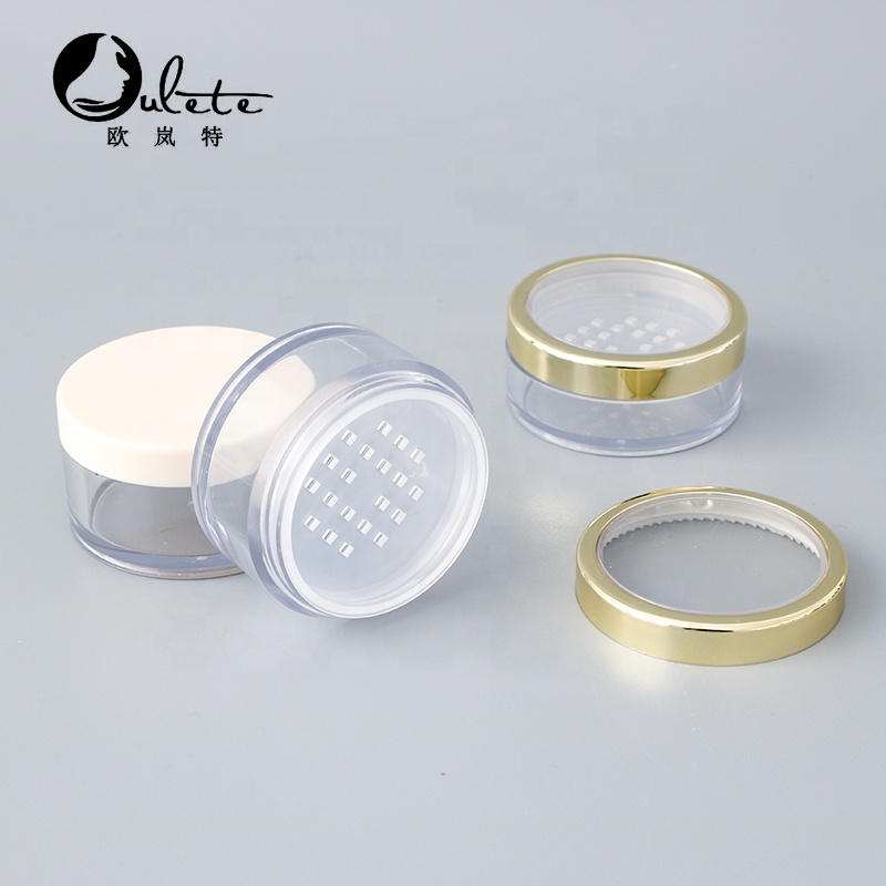 5g 10g glitter loose powder jar 20g 30g round plastic loose powder container with sifter and gold caps