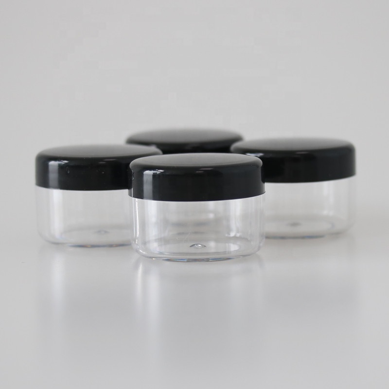 5g 10g15g 30g 50g PS transparent plastic cosmetic container mini eye shadow cosmetic cream jar witn black lid