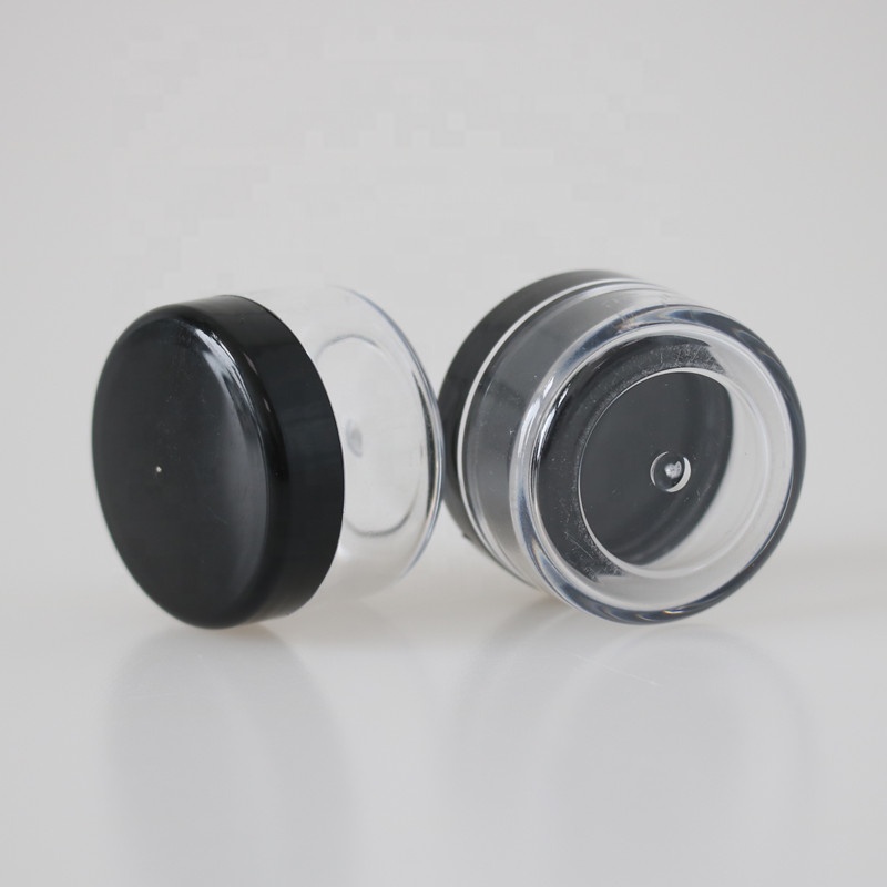 5g 10g15g 30g 50g PS transparent plastic cosmetic container mini eye shadow cosmetic cream jar witn black lid