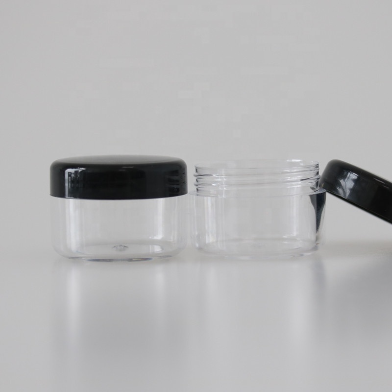 5g 10g15g 30g 50g PS transparent plastic cosmetic container mini eye shadow cosmetic cream jar witn black lid