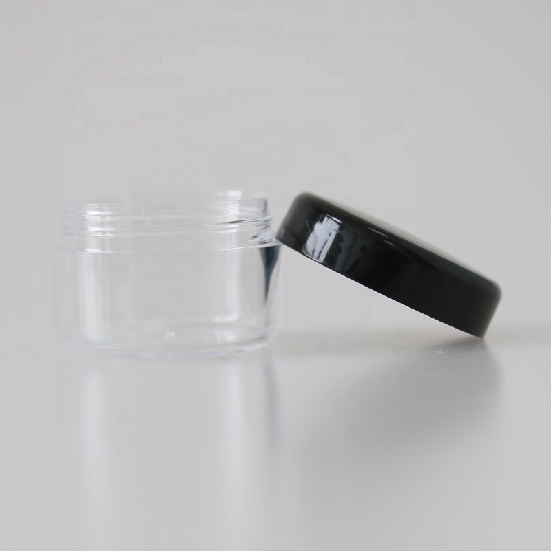 5g 10g15g 30g 50g PS transparent plastic cosmetic container mini eye shadow cosmetic cream jar witn black lid