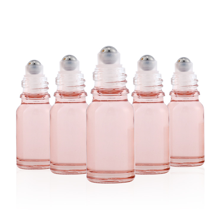 5g 10g15ml 20ml 30ml 50ml 100ml empty round packaging pink glass roller bottles essential oil with cap
