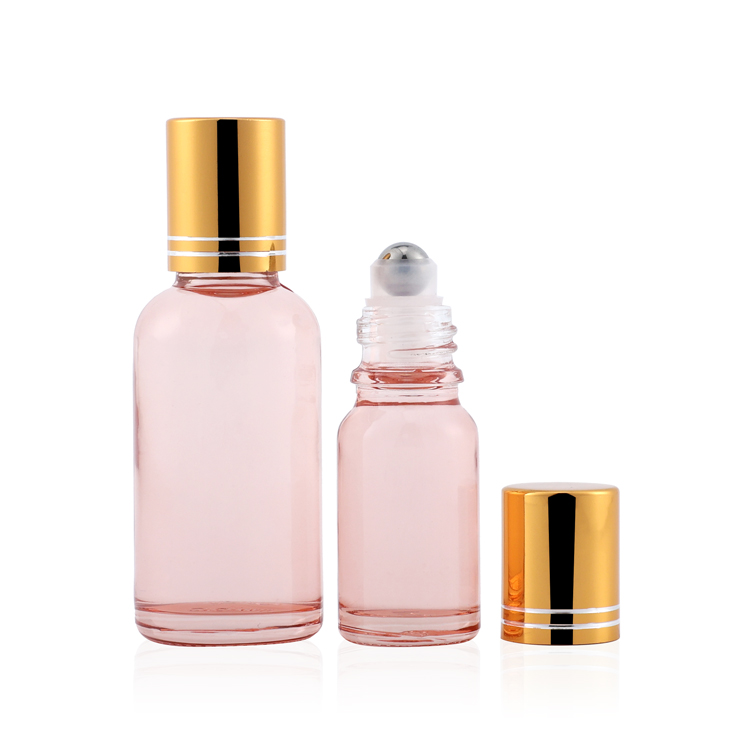 5g 10g15ml 20ml 30ml 50ml 100ml empty round packaging pink glass roller bottles essential oil with cap