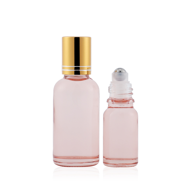 5g 10g15ml 20ml 30ml 50ml 100ml empty round packaging pink glass roller bottles essential oil with cap