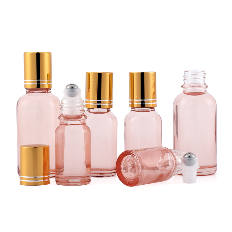 5g 10g15ml 20ml 30ml 50ml 100ml empty round packaging pink glass roller bottles essential oil with cap