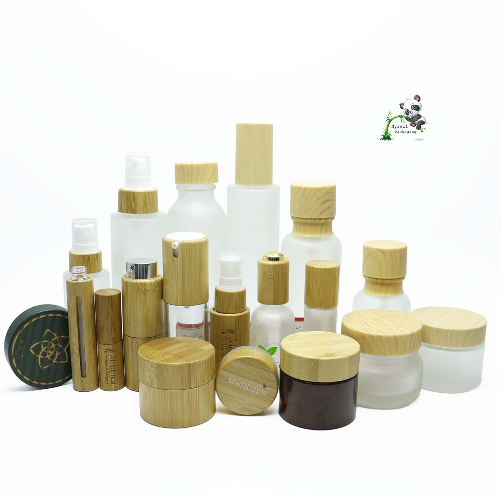 5g 15g 30g 50g 100g 150g 200g 500g clear green amber cream frosted cosmetic bamboo glass jar with bamboo lid BP-666C