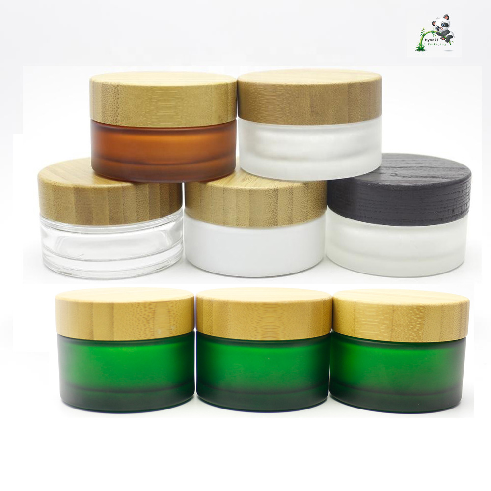 5g 15g 30g 50g 100g 150g 200g 500g clear green amber cream frosted cosmetic bamboo glass jar with bamboo lid BP-666C