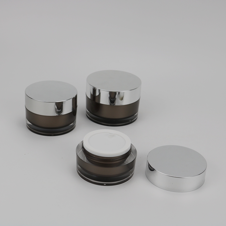 5g 15g 30g 50g 100g 200g Round Glossy Silver Lid Double Wall Plastic Acrylic Rich Cream Jar