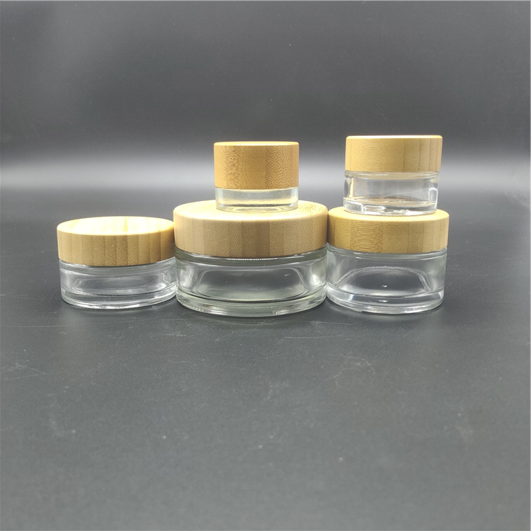 5g 15g 30g 50g 100g 4 oz clear frosted glass jar with bamboo lid cosmetic