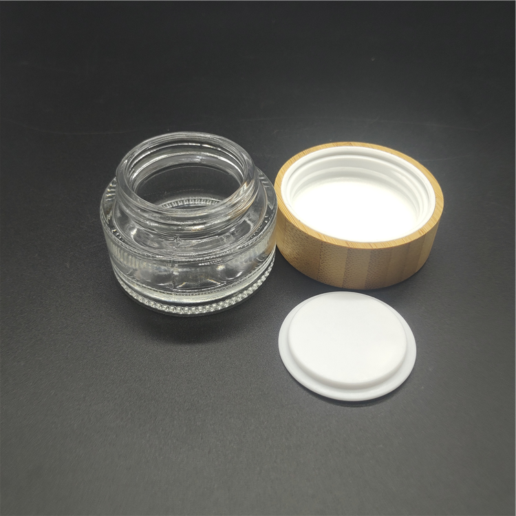 5g 15g 30g 50g 100g 4 oz clear frosted glass jar with bamboo lid cosmetic