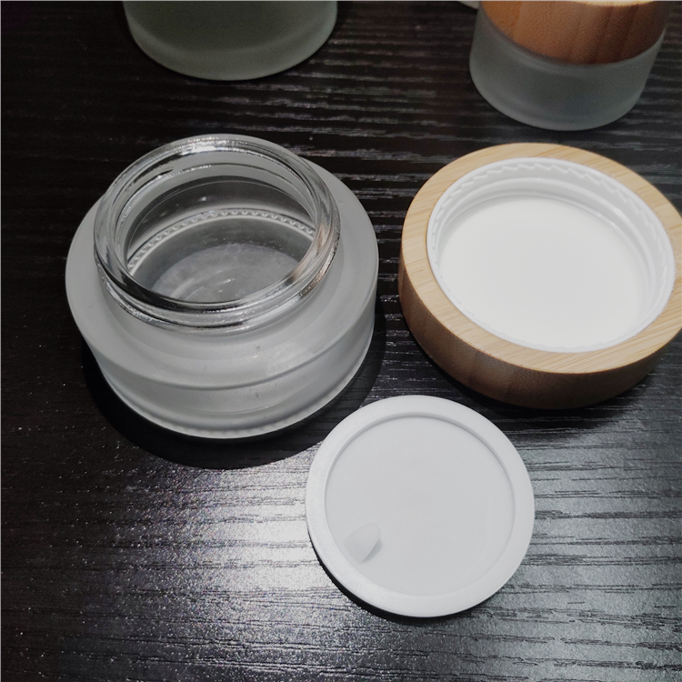 5g 15g 30g 50g 100g 4 oz clear frosted glass jar with bamboo lid cosmetic