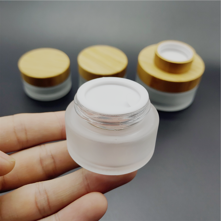 5g 15g 30g 50g 100g 4 oz clear frosted glass jar with bamboo lid cosmetic
