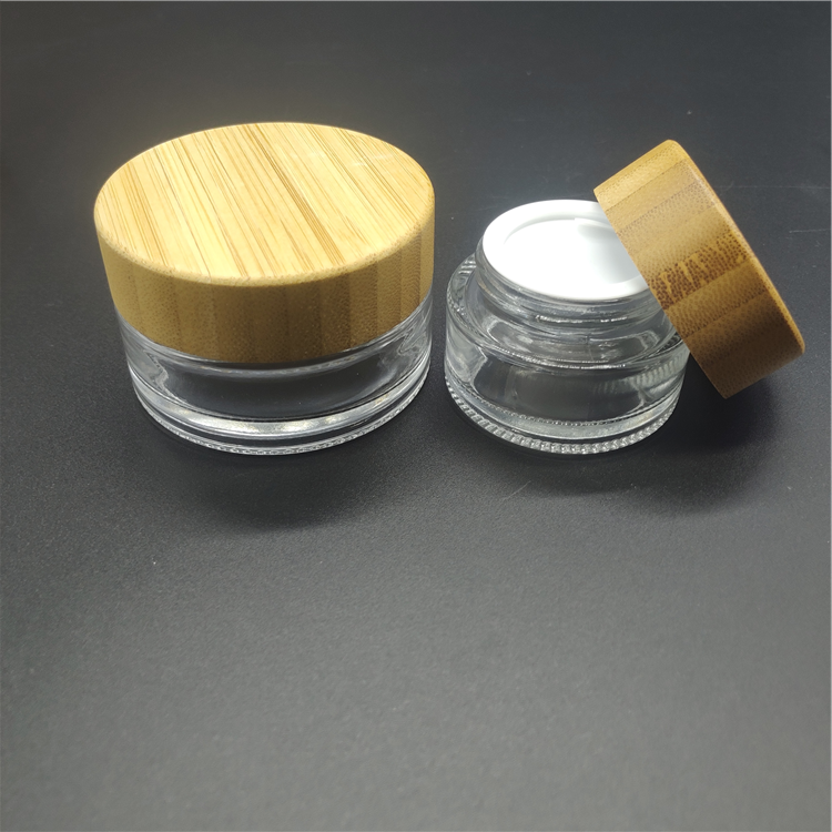 5g 15g 30g 50g 100g 4 oz clear frosted glass jar with bamboo lid cosmetic