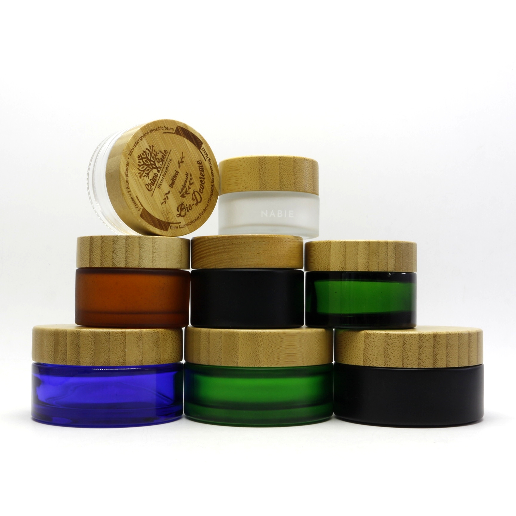5g 15g 30g 50g 100g Eco-friendly clear cosmetic cream glass  jar with logo engraving with bamboo lid GJ-233RL