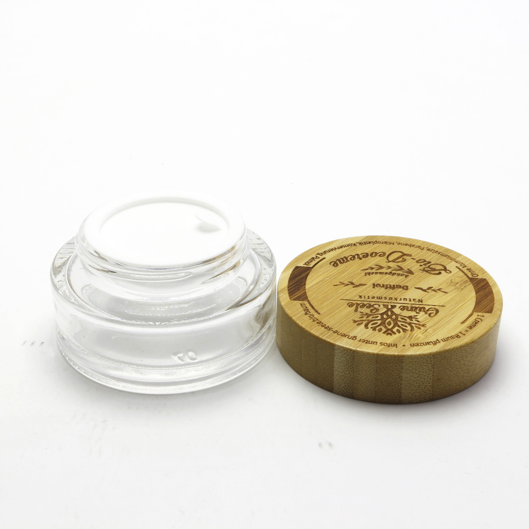5g 15g 30g 50g 100g Eco-friendly clear cosmetic cream glass jar with logo engraving with bamboo lid GJ-233RL