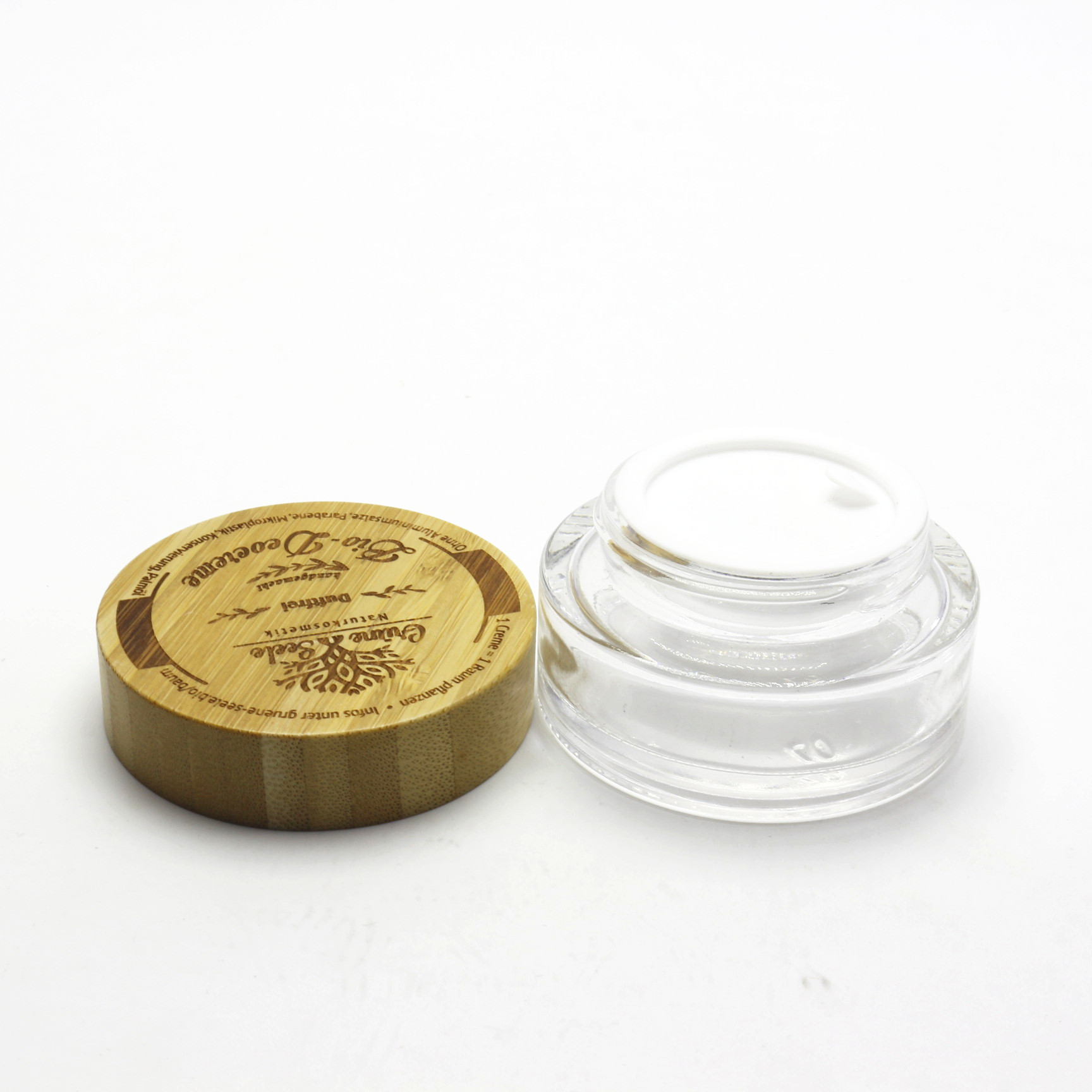 5g 15g 30g 50g 100g Eco-friendly clear cosmetic cream glass jar with logo engraving with bamboo lid GJ-233RL