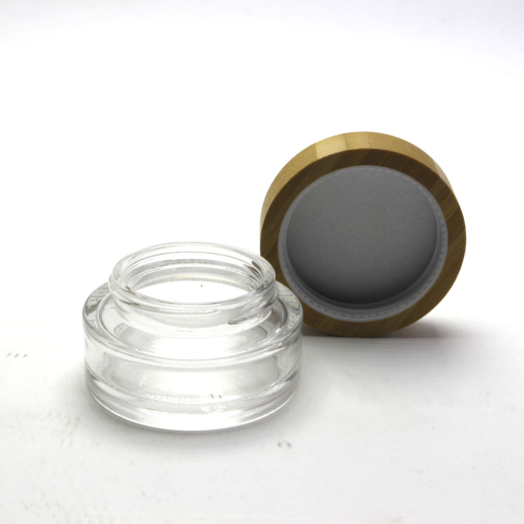 5g 15g 30g 50g 100g Eco-friendly clear cosmetic cream glass jar with logo engraving with bamboo lid GJ-233RL