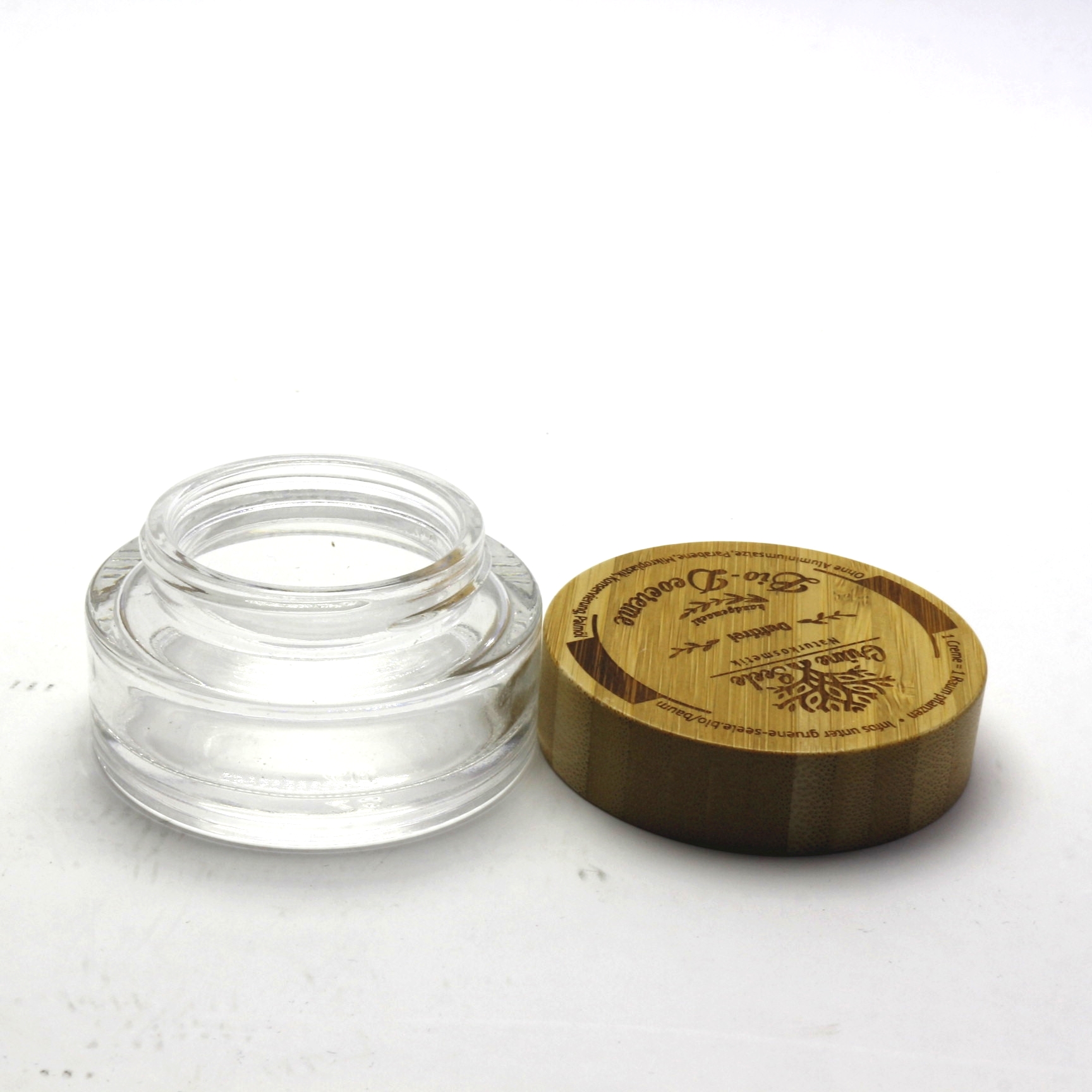 5g 15g 30g 50g 100g Eco-friendly clear cosmetic cream jar with bamboo lid BP-348K