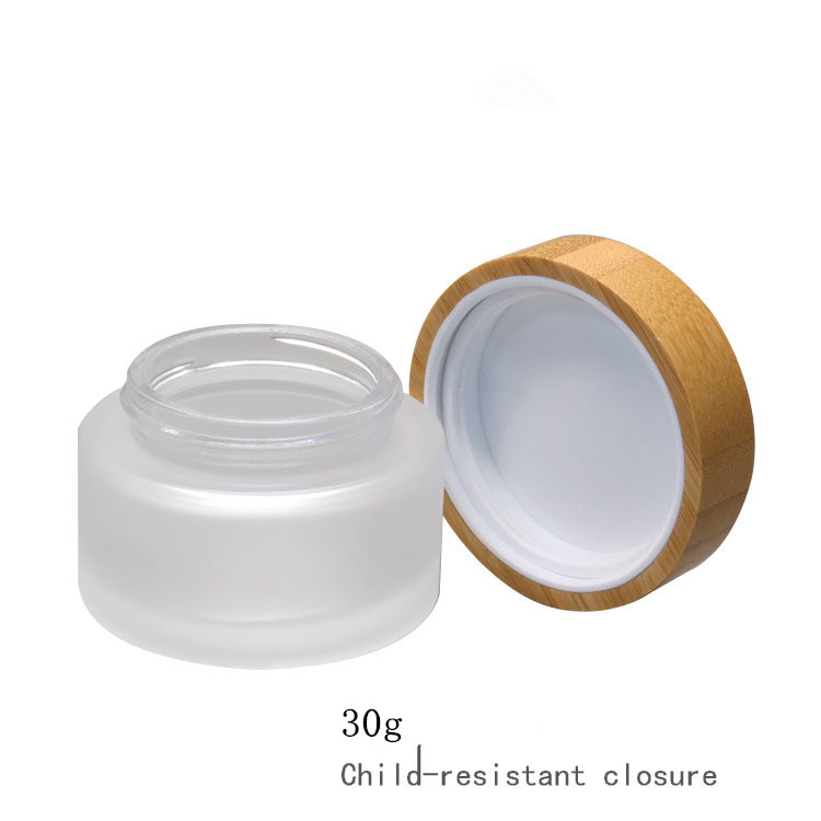 5g 15g 30g 50g 100g Empty clear frosted glass cosmetic cream oil jar with Bamboo Child resistant CFC lids container