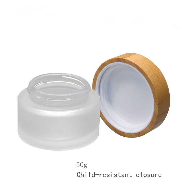 5g 15g 30g 50g 100g Empty clear frosted glass cosmetic cream oil jar with Bamboo Child resistant CFC lids container