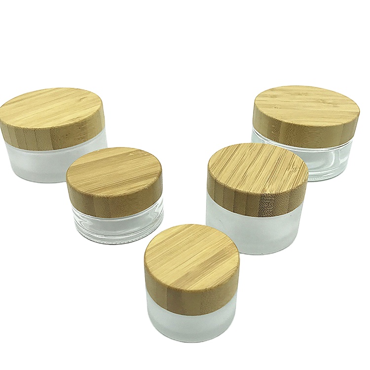 5g 15g 30g 50g 100g Luxury cosmetic frosted glass cream jar with bamboo wood lid