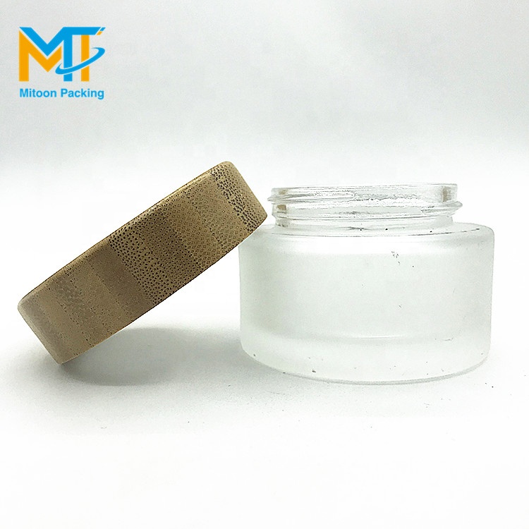 5g 15g 30g 50g 100g Luxury cosmetic frosted glass cream jar with bamboo wood lid