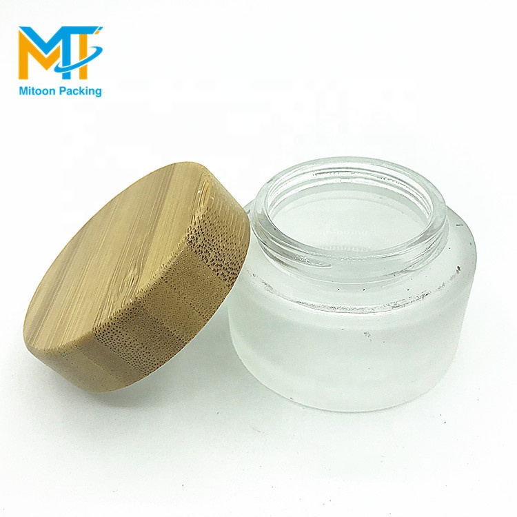 5g 15g 30g 50g 100g Luxury cosmetic frosted glass cream jar with bamboo wood lid