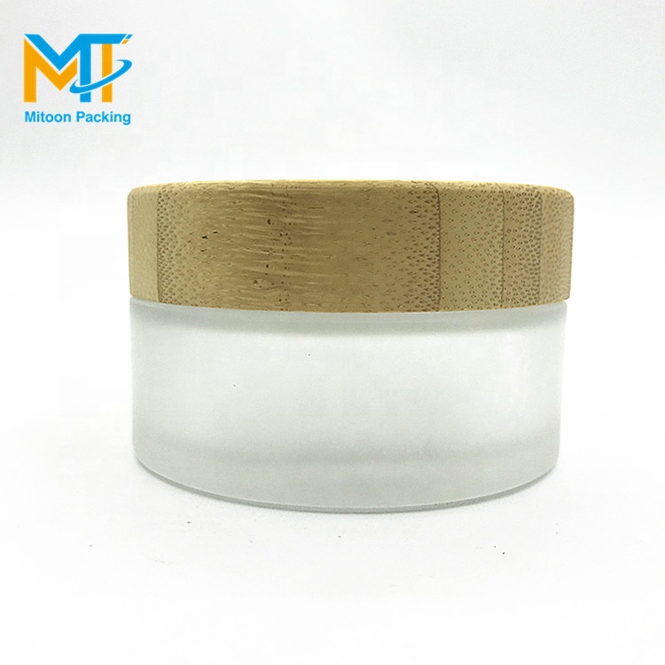 5g 15g 30g 50g 100g Luxury cosmetic frosted glass cream jar with bamboo wood lid