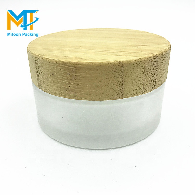 5g 15g 30g 50g 100g Luxury cosmetic frosted glass cream jar with bamboo wood lid