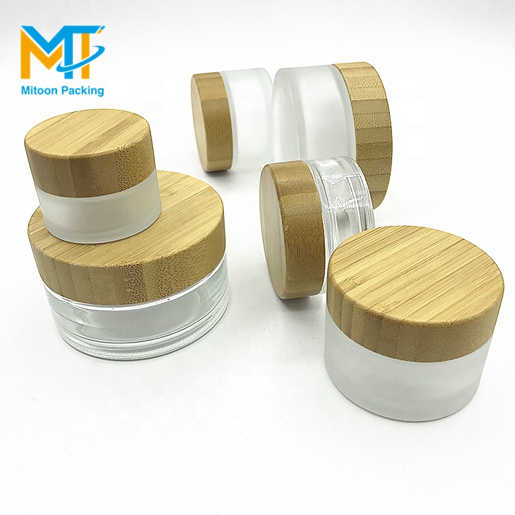 5g 15g 30g 50g 100g Luxury cosmetic frosted glass cream jar with bamboo wood lid