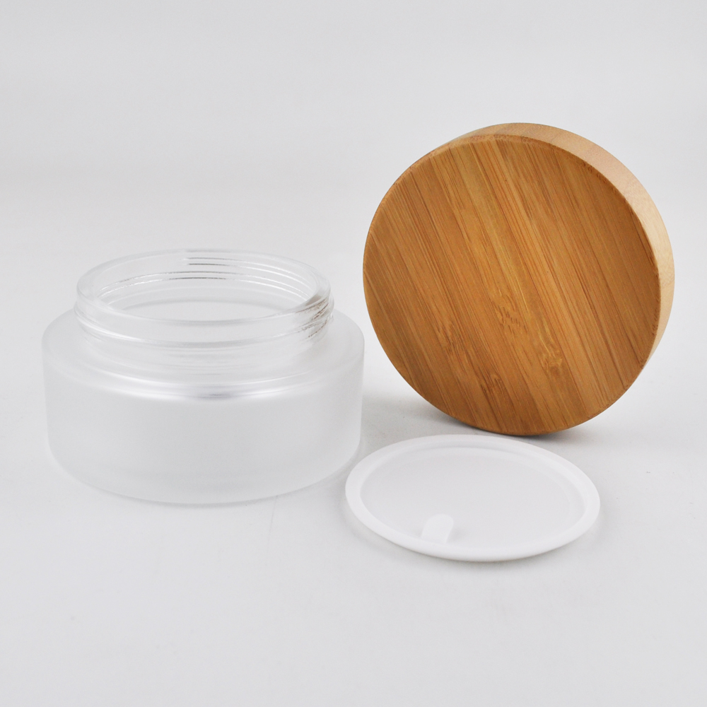 5g 15g 30g 50g 100g bamboo glass cosmetic jar for face cream packaging clear frosted glass jar with bamboo lid