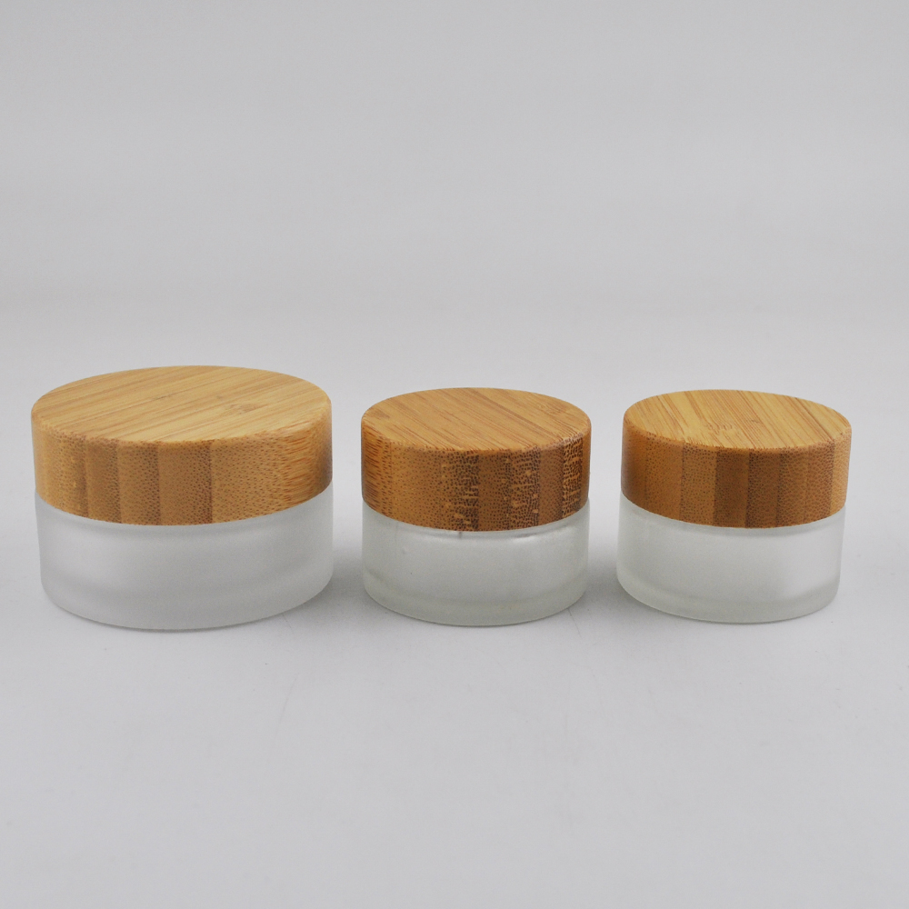 5g 15g 30g 50g 100g bamboo glass cosmetic jar for face cream packaging clear frosted glass jar with bamboo lid