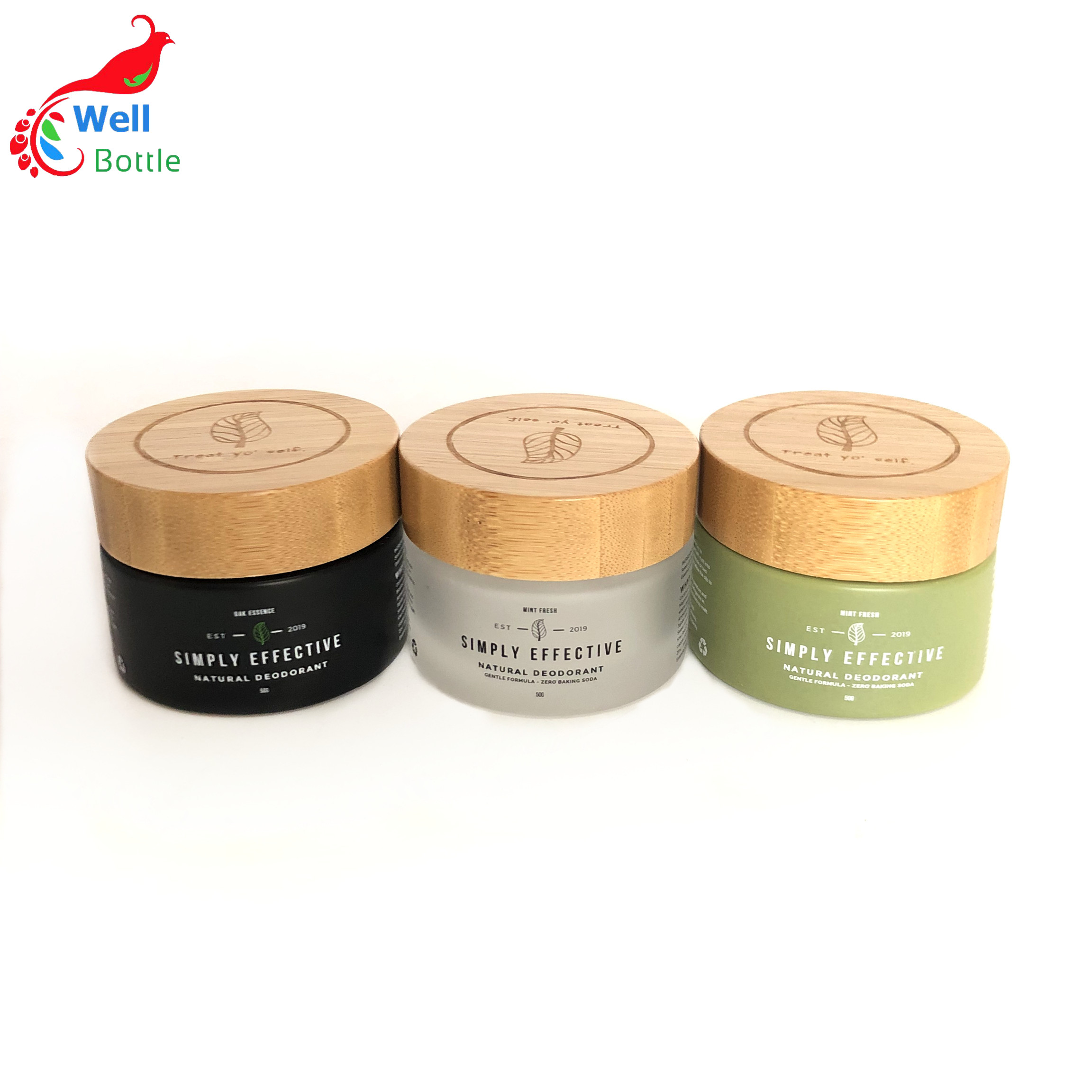 5g  15g 30g 50g 100g beautiful green glass cosmetic cream empty jar with bamboo cap GJ-118RL