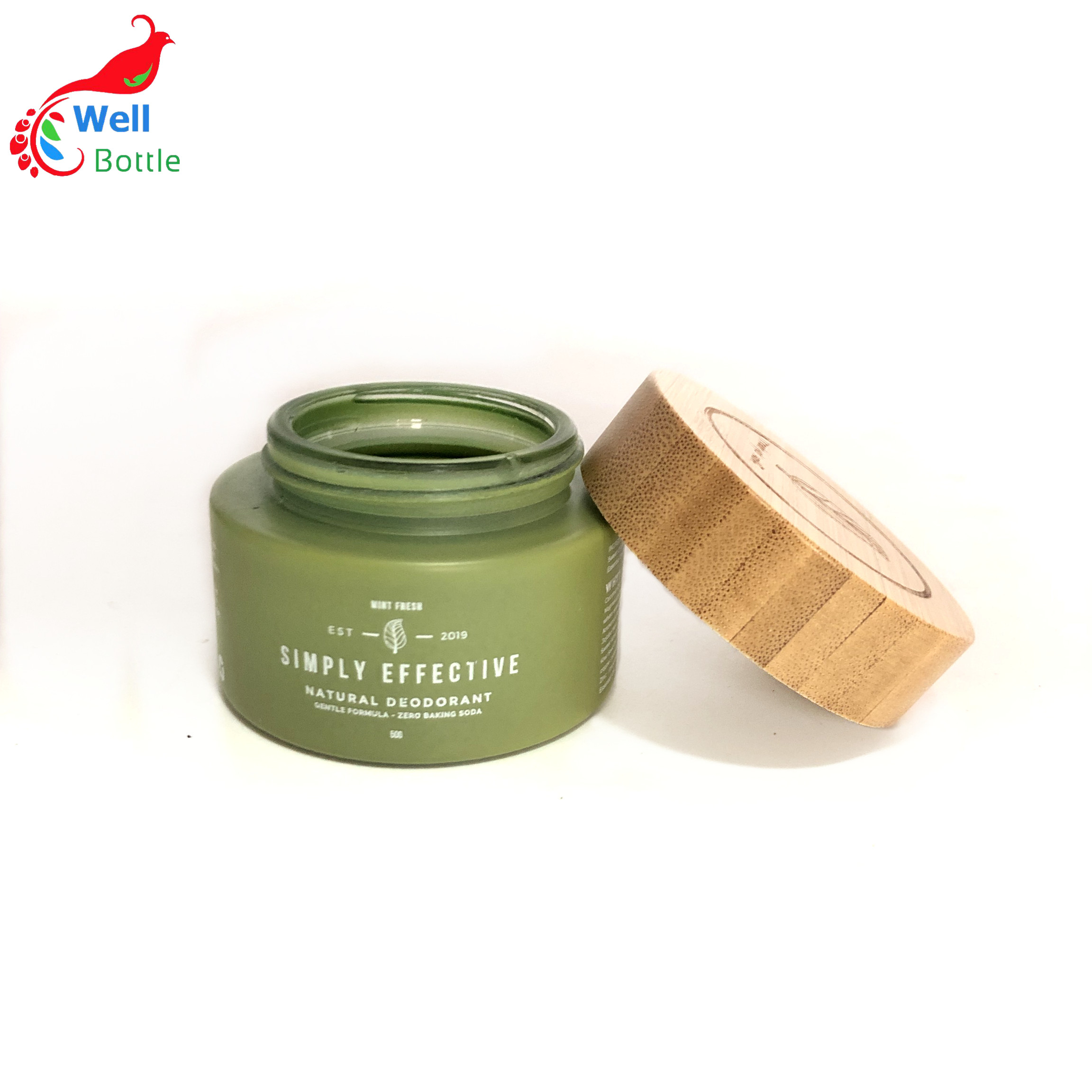 5g 15g 30g 50g 100g beautiful green glass cosmetic cream empty jar with bamboo cap GJ-118RL
