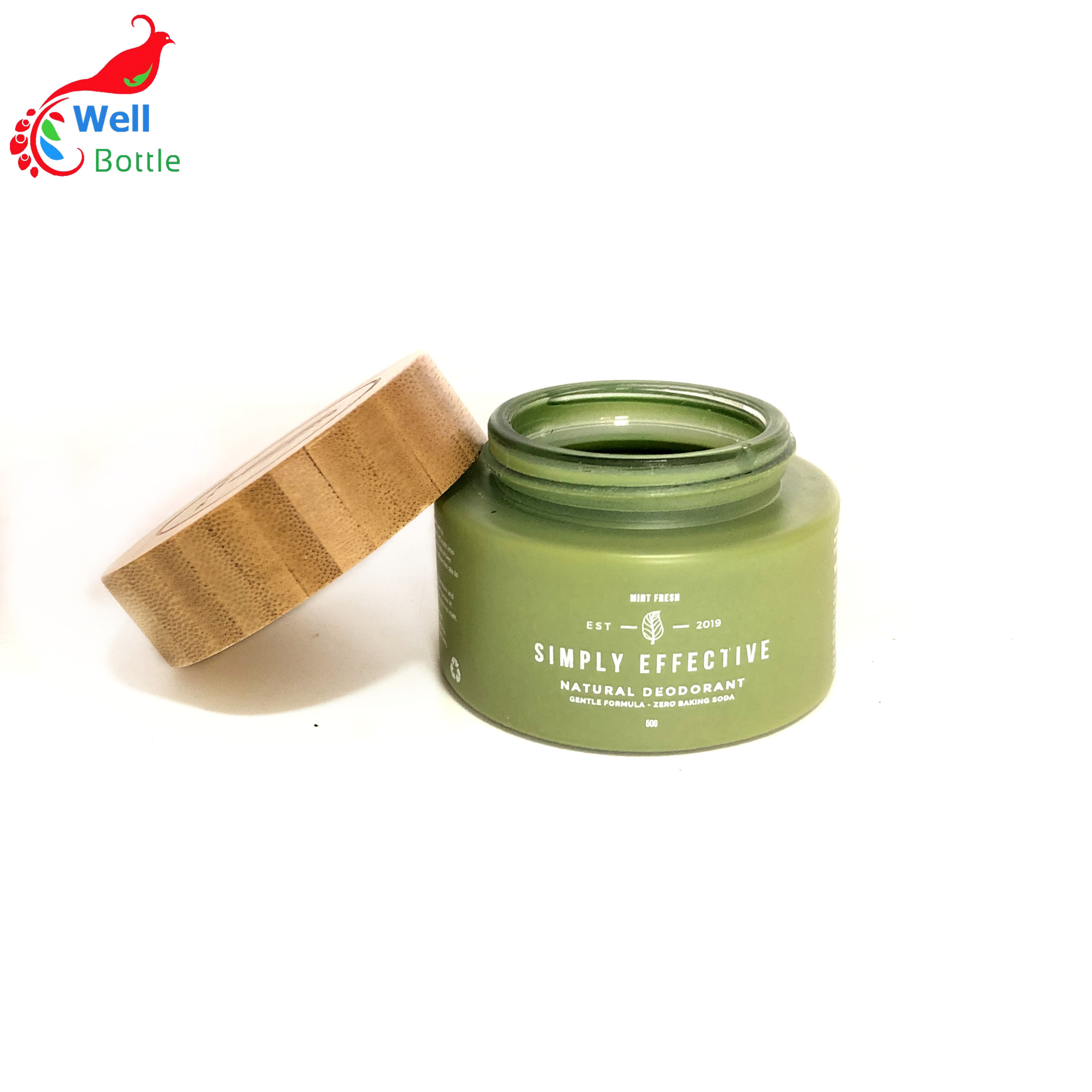 5g 15g 30g 50g 100g beautiful green glass cosmetic cream empty jar with bamboo cap GJ-118RL