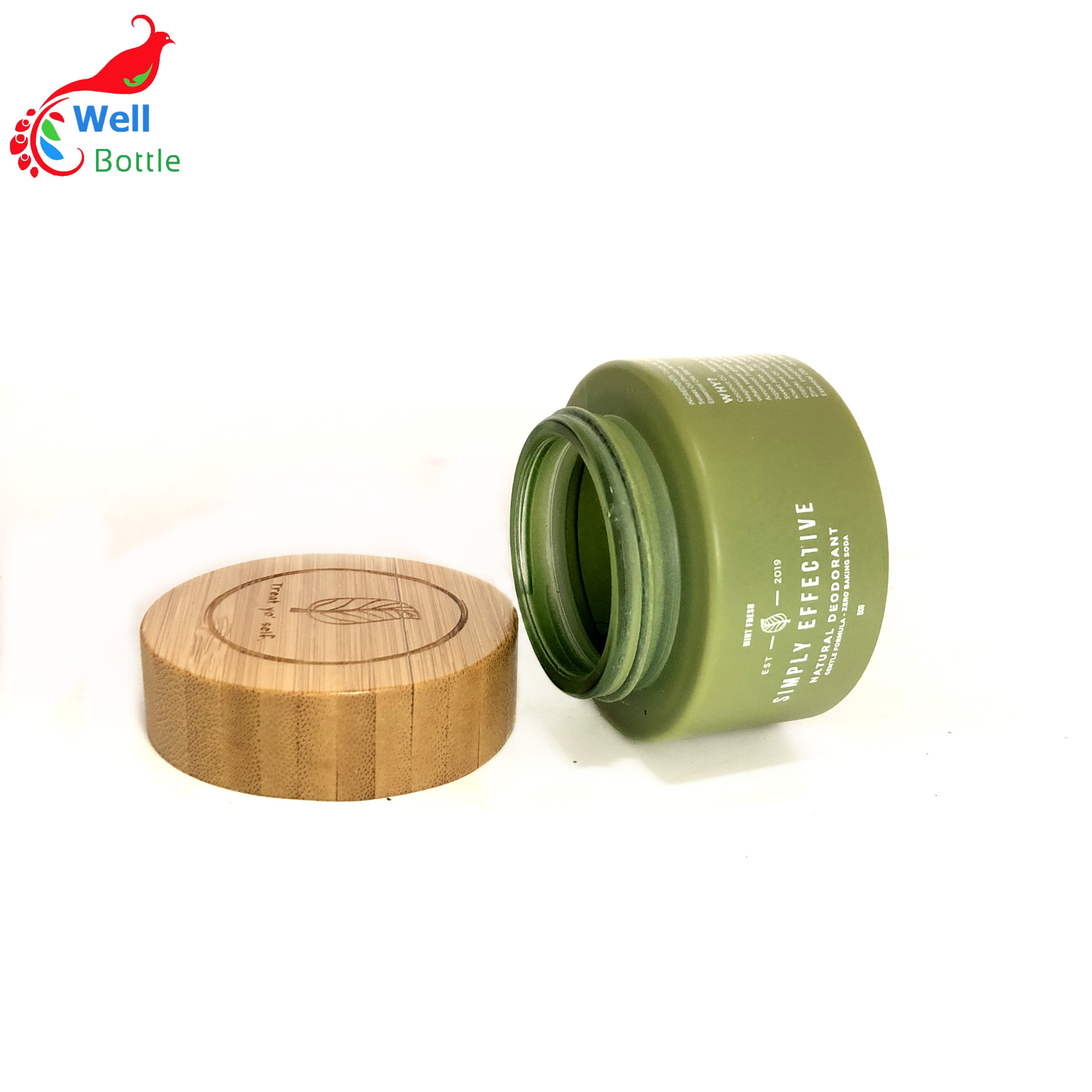 5g 15g 30g 50g 100g beautiful green glass cosmetic cream empty jar with bamboo cap GJ-118RL