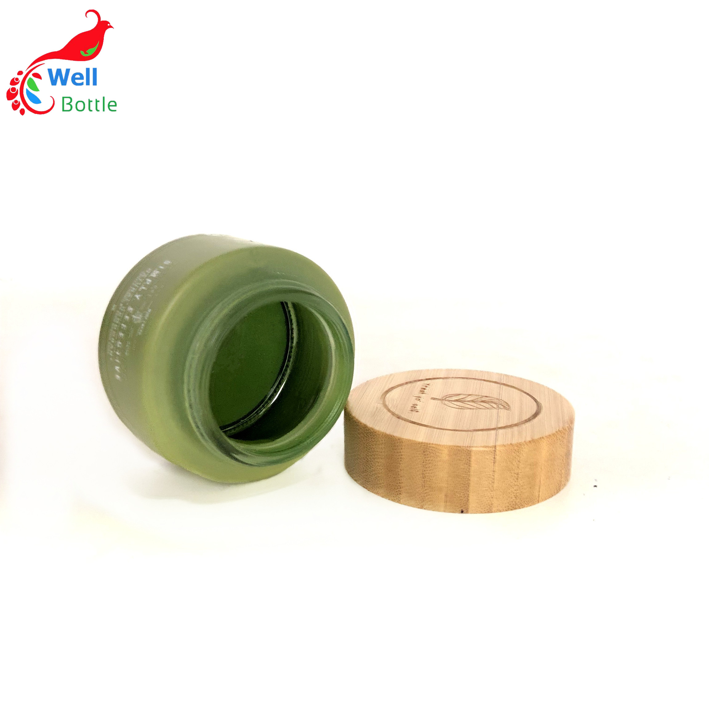 5g 15g 30g 50g 100g beautiful green glass cosmetic cream empty jar with bamboo cap GJ-118RL