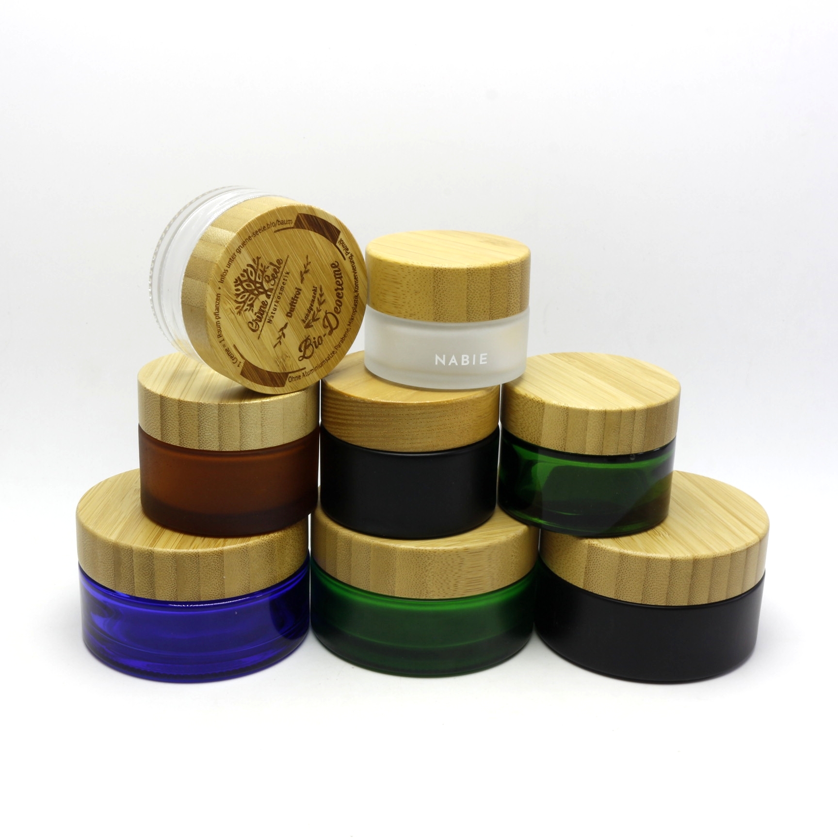 5g 15g 30g 50g 100g clear frosted glass Jar for Eye Cream with wooden lid GJ-230RL