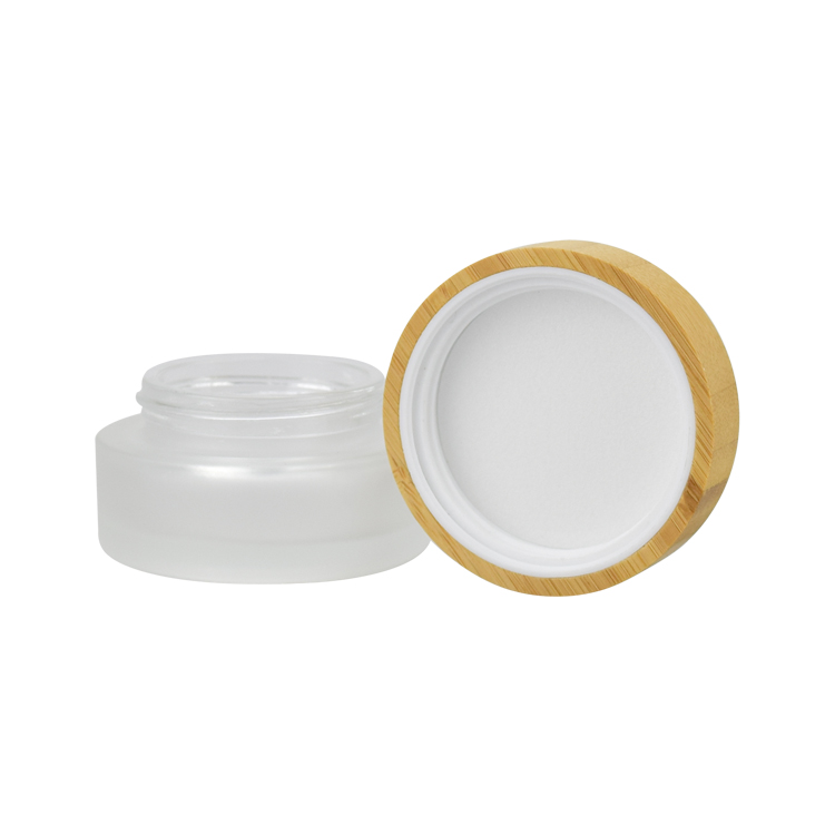 5g 15g 30g 50g 100g cosmetic frosted glass cream jar with bamboo wood cap