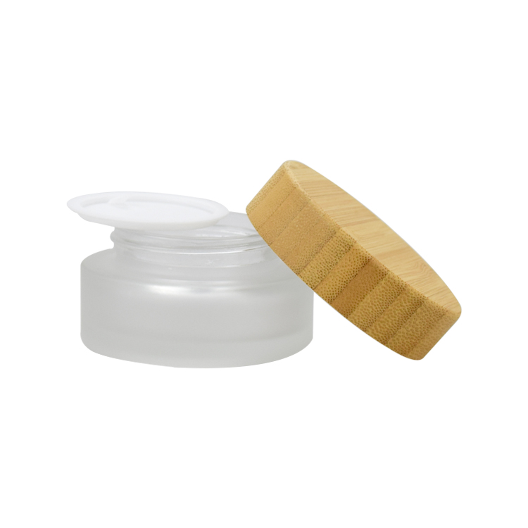 5g 15g 30g 50g 100g cosmetic frosted glass cream jar with bamboo wood cap