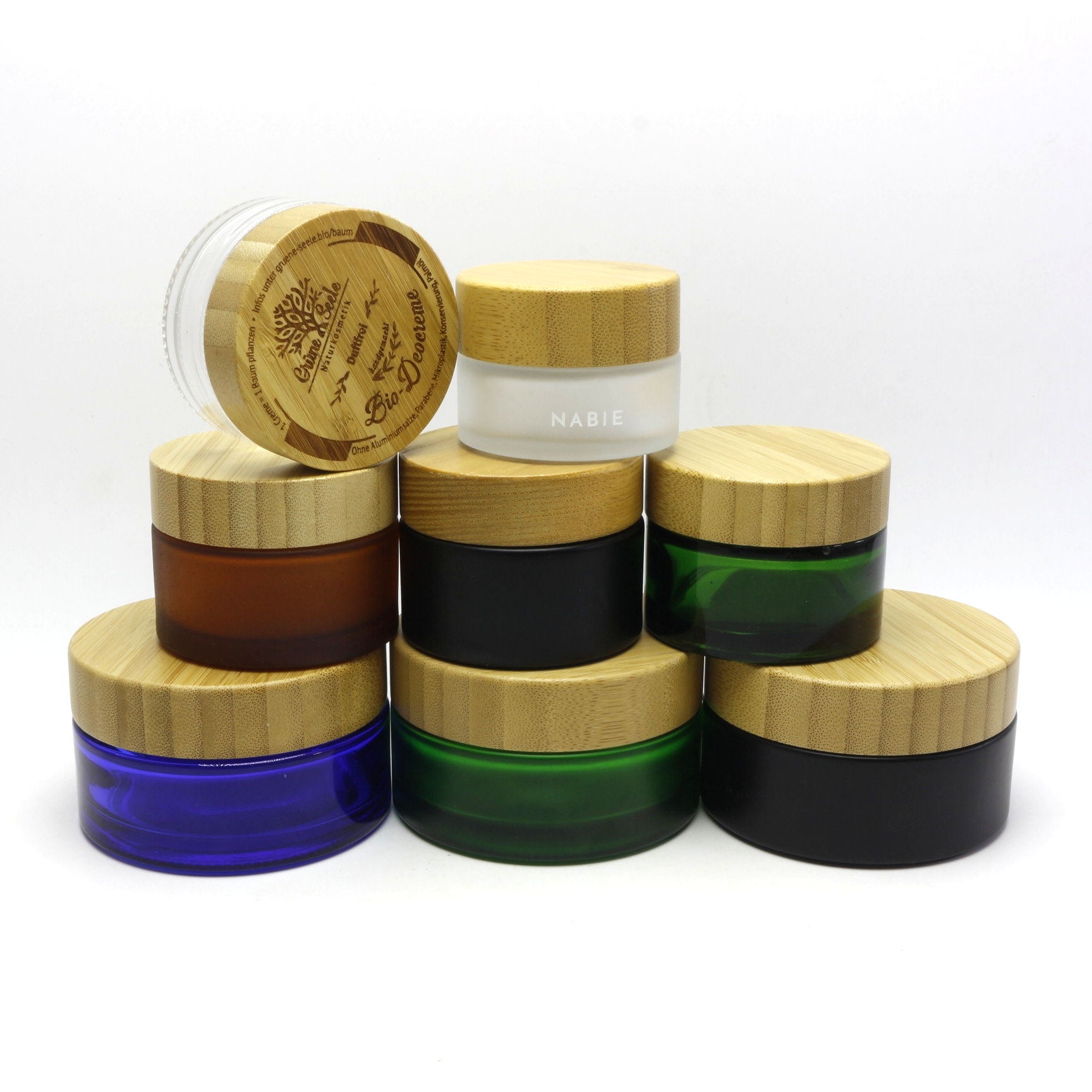5g 15g 30g 50g 100g cosmetic glass jar for face cream with Eco-friendly bamboo lid GJ-229RL