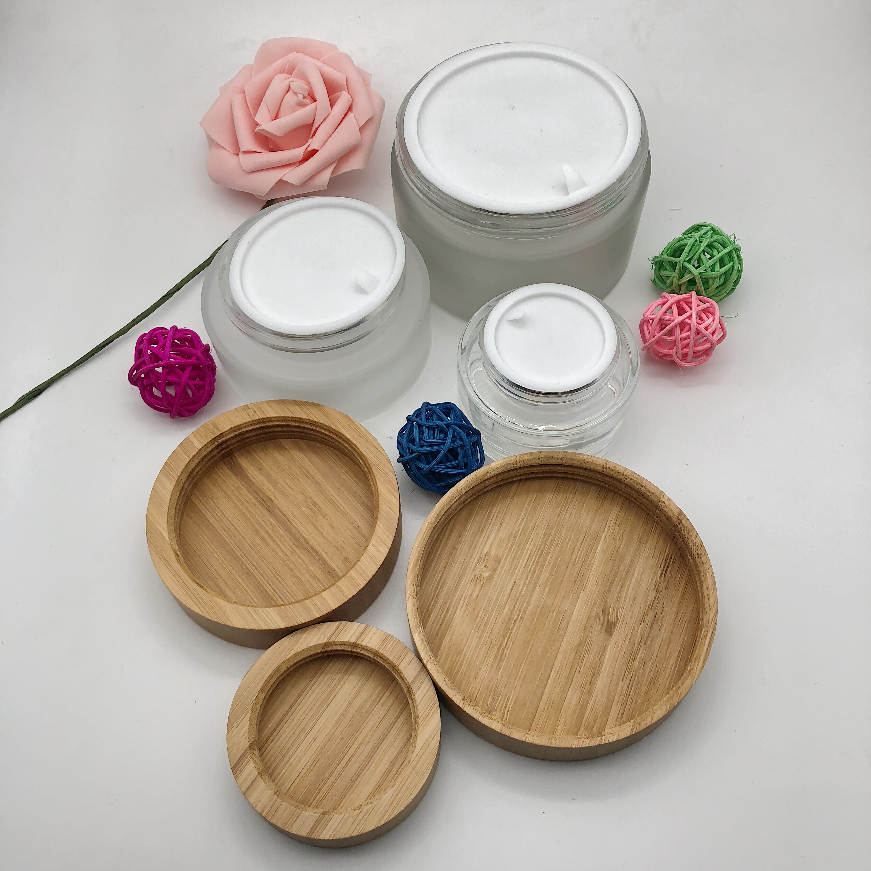 5g 15g 30g 50g 100g cosmetic luxury face cream cosmetic jars glass jars with bamboo lid